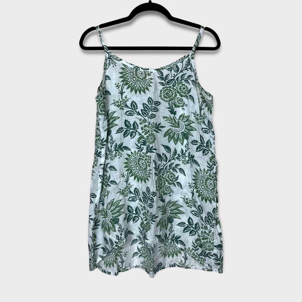Flax Linen Floral Tank Top Small Lagenlook Coastal Boho Minimalist